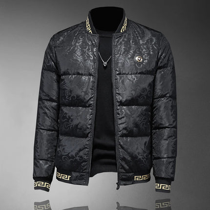 Winter Men's Cold And Warm Jacket Down Jacket Trendy Brand Fashion Dark Flower Baseball Collar 100% White Duck Down Jacket