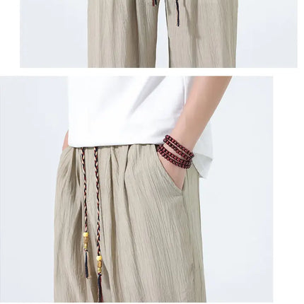 Pantaloni da Uomo a Gamba Dritta Estivi in Seta Ghiacciata, Pantaloni a Gamba Larga Freschi, Nuovi Arrivi di Tendenza, Traspiranti, Stile Cinese, Casual