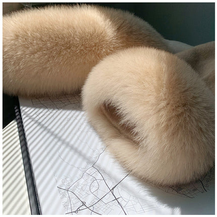 2024 New Oversize Ladies Outerwear Real Fur Coat Winter Jacket Women Natural Fox Fur Collar Cuffs Hood Cashmere Wool Woolen