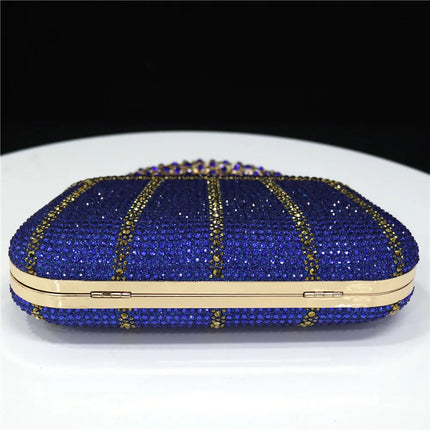 Popular In Nigeria Exquisite Evening Bags With Diamond Design Fashion Handle Clutch Rhinestone Embellished Long Chain Bag PlatiNum