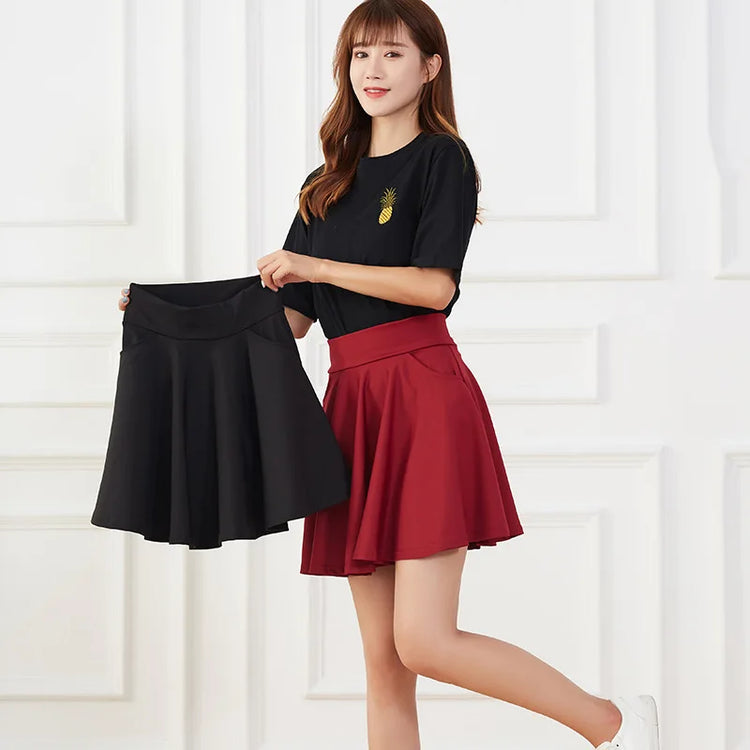 Nuovo nero tasca pantaloncini gonna pantaloni di sicurezza di base da donna gonne scuola svasata casual mini pattinatore medio pieghettato taglie forti 4XL