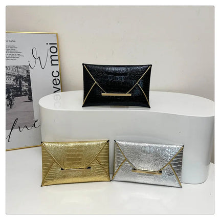 Fashion Crocodile Pattern Envelope Clutch Women's Handbags For Gifts, Designer Casual Ladies Purses Phone Pocket PlatiNum