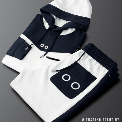 Contrast color splicing hooded sweatshirt suit for men autumn long-sleeved casual sports two-piece thick style PlatiNum