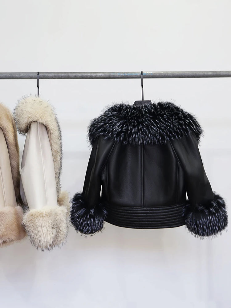 ZADORIN Luxury Winter Faux Raccoon Fur Coat Woman Short Faux Sheepskin Leather Jacket Warm Fur Lined Elegant Woman Clothes Tops