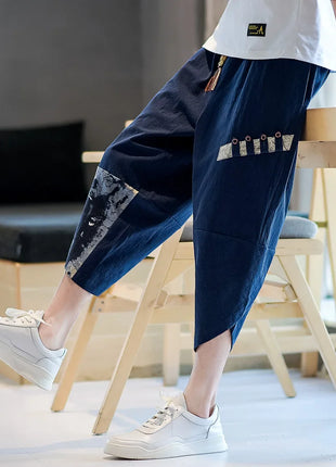 Pantaloni Kimono giapponesi da uomo in cotone traspirante Samurai Abbigliamento Pantaloni da uomo Stampa allentata Pantaloncini Harem retrò Pantaloni Hip Hop Harajuku