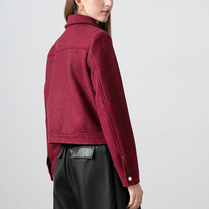 KONDALA Red Bordeaux Loose Jakcets Women Zipper Pockets Short Coats Fashion 2025 Autmn Elegant Bomer Jackets Elegant Outwears