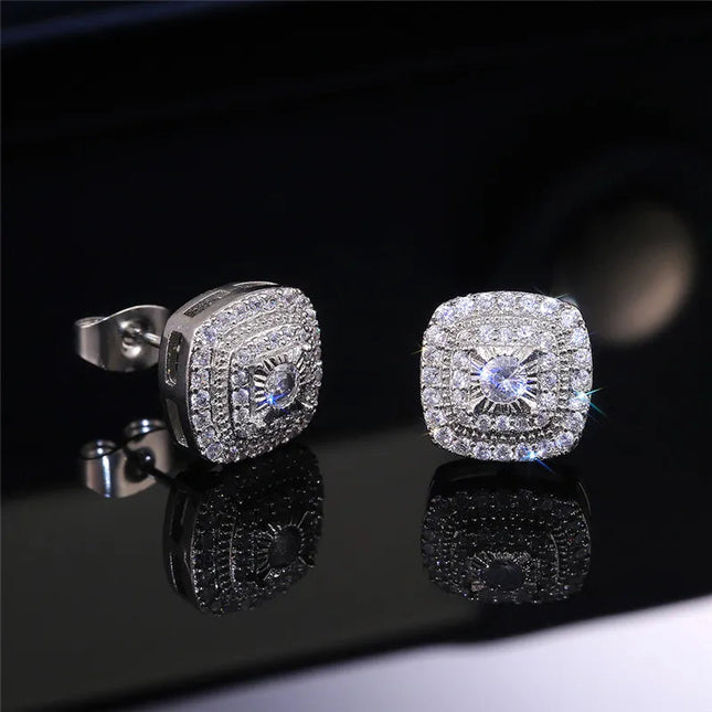 925 Sterling Silver Cubic Zirconia Stud Earrings for Princess Square Shape Versatile Style Fancy Gift Women Earring Jewelry PlatiNum