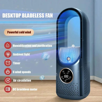 Ventilatore Elettrico Senza Pale Lenovo, Ventilatore USB per Raffreddamento, Mini Condizionatore a 6 Velocità, Ventilatore Portatile da Scrivania Senza Pale con Umidificatore