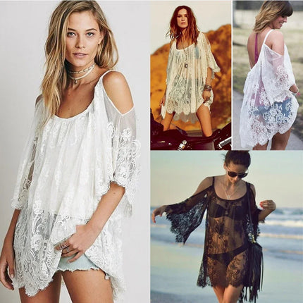 Costume da bagno bikini in pizzo all'uncinetto con copricostume da spiaggia casual in pizzo estivo da donna platinumshop