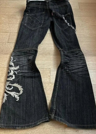 Jeans Larghi Y2K Micro La Retro 2006, Nuovi Pantaloni a Vita Alta Stile Harajuku, Jeans Larghi Ricamati da Donna con Stile Rock Punk