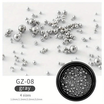 6 Grids Nail Art Tiny Steel Caviar Beads 0.8-1.5mm Mixed Size 3D Design Rose Gold Silver Jewelry Manicure DIY Decoration
