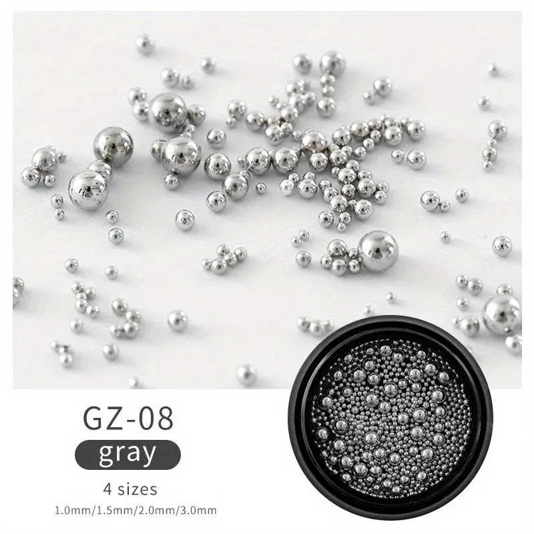 6 Grids Nail Art Tiny Steel Caviar Beads 0.8-1.5mm Mixed Size 3D Design Rose Gold Silver Jewelry Manicure DIY Decoration