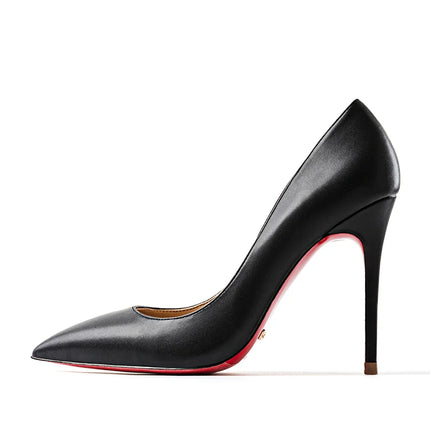 HLTINO nero punta a punta tacchi inferiori rossi moda donna primavera estate décolleté scarpe in vera pelle per scarpe da donna da festa quotidiana