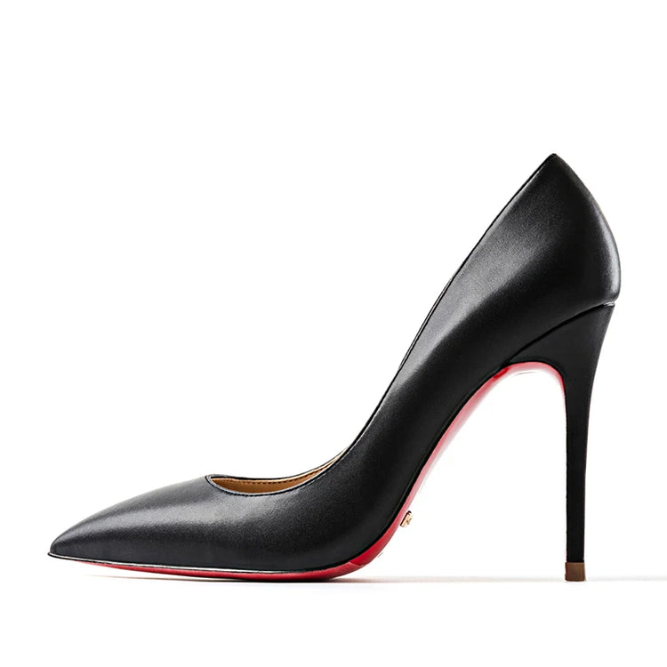 HLTINO nero punta a punta tacchi inferiori rossi moda donna primavera estate décolleté scarpe in vera pelle per scarpe da donna da festa quotidiana