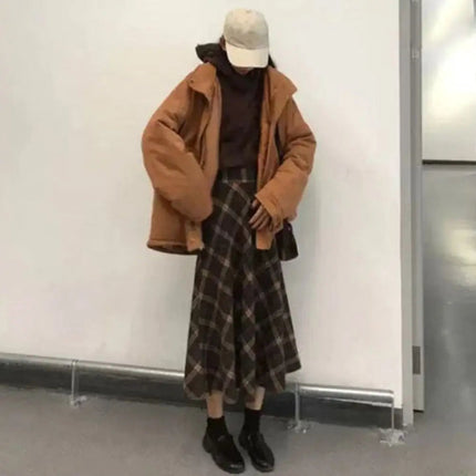 Retro High Waist Retro Plaid Skirt Slim Fit Classical High Waist Long Skirt Preppy Style Winter Autumu A-line Half Dress Autumn PlatiNum