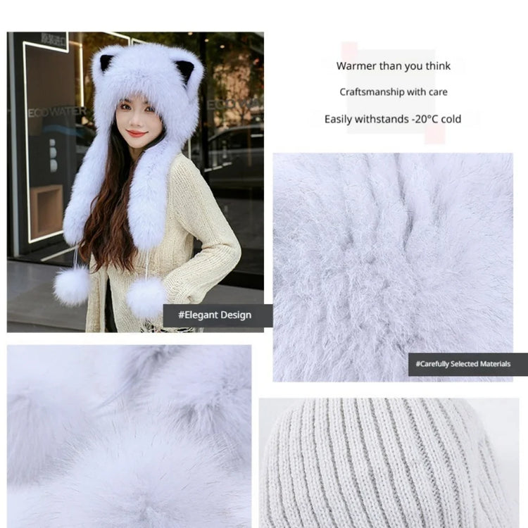 Women's Winter Hats Fox Fur Flight Hats Ushanka Hats For Women Winter Outdoor Windproof And Warm Plush Outdoor Hats For Skiing