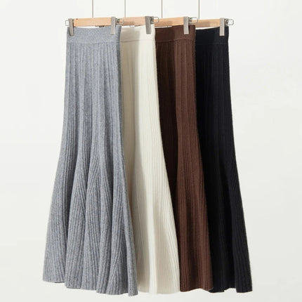 Woman's 100% Cashmere Knittwear Skirt Autumn Winter Elegant Mermaid Mid-calf High Waisted Slim Office Lady Dress Light Luxury PlatiNum