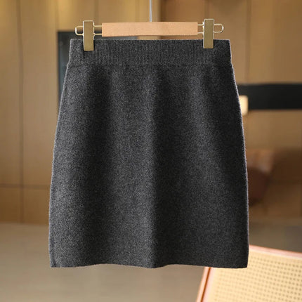 TLOML Autumn Winter New Chic Women's 100% Merino Wool Mini Skirt Preppy Style Cashmere Knitted Skirt Soft Warm Basics Mini Skirt PlatiNum