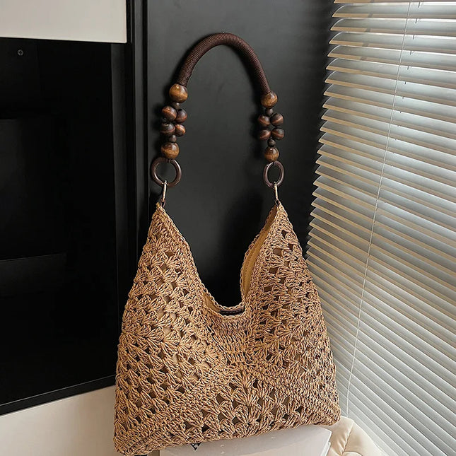 Women's Woven Straw Tote Bag Large Capacity, Summer Beach Vacation Bag, Fashionable Shoulder Bag for Commuting