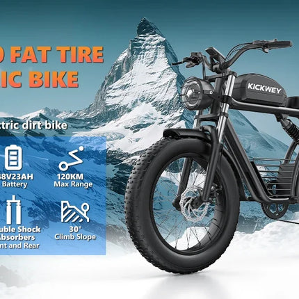 Bicicletta Elettrica KICKWEY K7 Peak 1500W 48V 18.2Ah con Pneumatici Larghi Fuoristrada 20x4.0, Cambio a 7 Velocità, Consegna Rapida, Velocità Massima di 55 Km/h e Autonomia di 100 Km