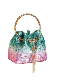Bolso de noche con pedrería, bolsos y carteras de diseñador de lujo, bolso de hombro, bolso de mano brillante con cristales, bolso tipo cubo