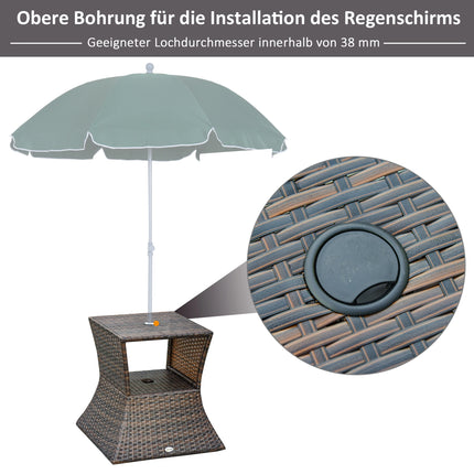 Tavolino da Giardino in Polyrattan Marrone con Porta Ombrellone, Arredo per Esterni, Patio e Balcone, 54x54x55cm, Resistente alle Intemperie