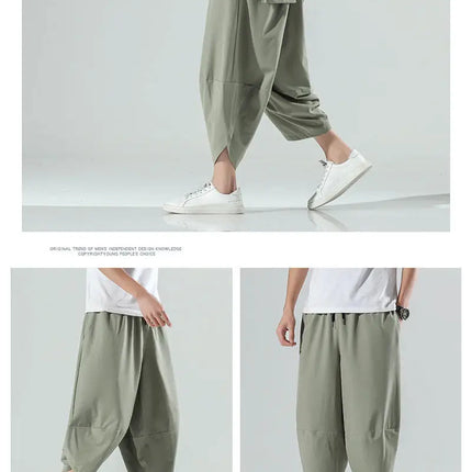 Pantaloncini Estivi da Uomo Stile Cinese Harajuku, Pantaloni Harem Oversize, Pantaloni Vintage Traspiranti a Tinta Unita, Lunghezza al Polpaccio