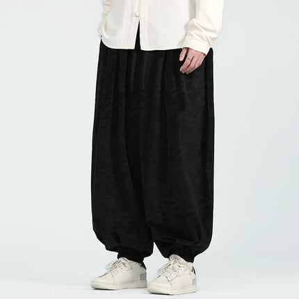 Pantaloni di velluto da uomo autunno inverno pantaloni larghi stampati casual da uomo stile giapponese Harun comodi pantaloni da jogging da uomo streetwear