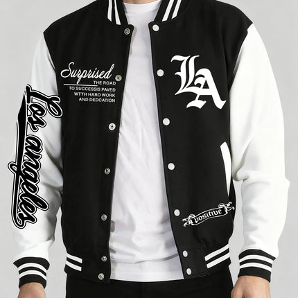 Los Angeles Art Letter Prints 2 Colors Tops Men Autumn Winter Casual Jackets Fashion Soft Baseball Jersey Loose Sports Clothes