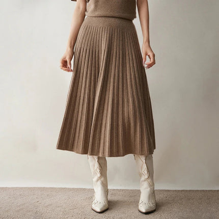 2025 New Grace Women's Cashmere Long Pleated Skirt Autumn Winter Office Lady Cashmere Skirt 100% Cashmere Pupular Dress Skirt PlatiNum