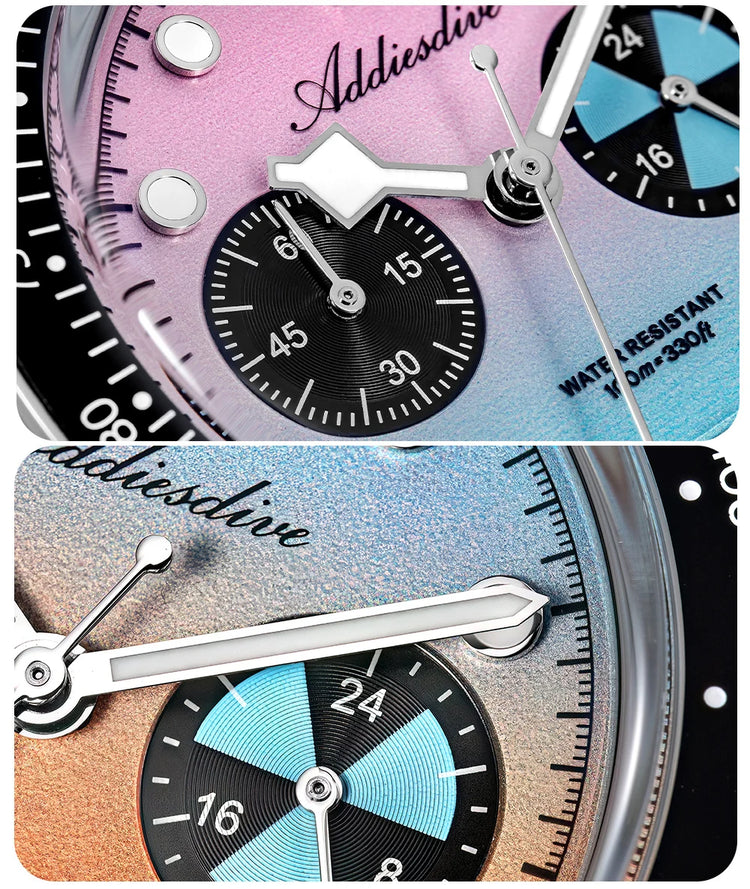 ADDIESDIVE Luxury Men's Quartz Watch AD2559 Ceramic Bezel Bubble Mirror Glass VK64 Chronograph Watches New Calendar Wristwatch