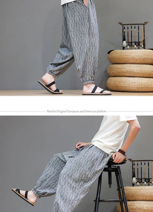 Men's Corduroy Chinese Style Wide Leg Trousers, Lantern Pants, Comfortable and Breathable for Autumn and Winter, Casual Joggers
