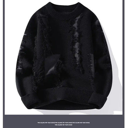 Ripped Sweater Men's Loose Crew Neck Knit Bottom Shirt Handsome Autumn Clothes on The Fashion  Sweater Pullover Sweater