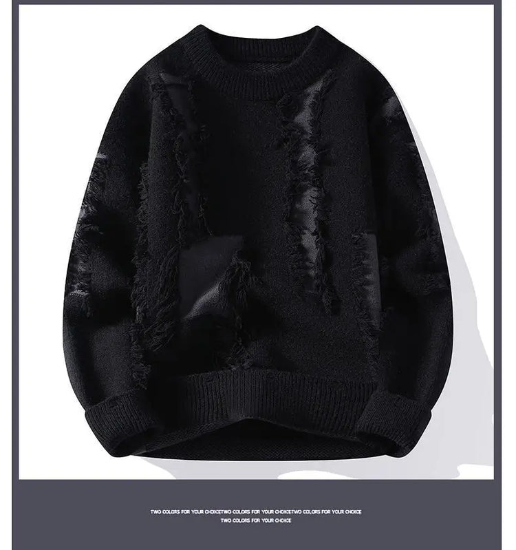 Ripped Sweater Men's Loose Crew Neck Knit Bottom Shirt Handsome Autumn Clothes on The Fashion  Sweater Pullover Sweater