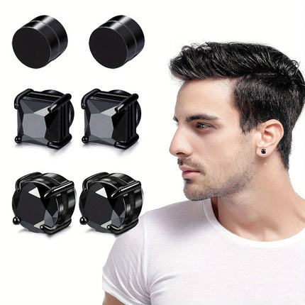 1/3Pairs 6MM Crystal Magnetic No-Pierce Stainless Steel Stud Earrings for Men Punk Zircon Magnet Earrings Non Piercing Jewelry PlatiNum