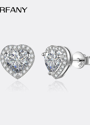PERFANY 0.5CT-2CT Heart-Shaped Cut Moissanite Earrings For Women S925 Pure Silver Simulated Diamond Earrings Fashion Jewelry PlatiNum