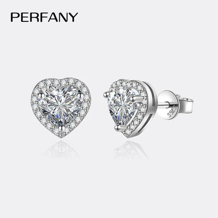 PERFANY 0.5CT-2CT Heart-Shaped Cut Moissanite Earrings For Women S925 Pure Silver Simulated Diamond Earrings Fashion Jewelry PlatiNum