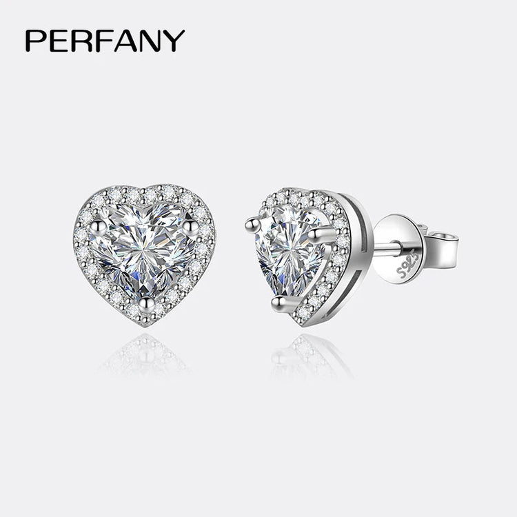 PERFANY 0.5CT-2CT Heart-Shaped Cut Moissanite Earrings For Women S925 Pure Silver Simulated Diamond Earrings Fashion Jewelry PlatiNum