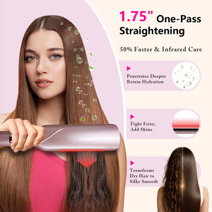 Professional 1-3/4" Flat Iron, Hair Straightener with Anti-Static Technology, 20-Second Heat Up & 60 Minute Auto Shut-Off, 30% Longer Ceramic Floating Plates, Titanium + Ceramic Coating for Less Frizz, Shinier & Smoother