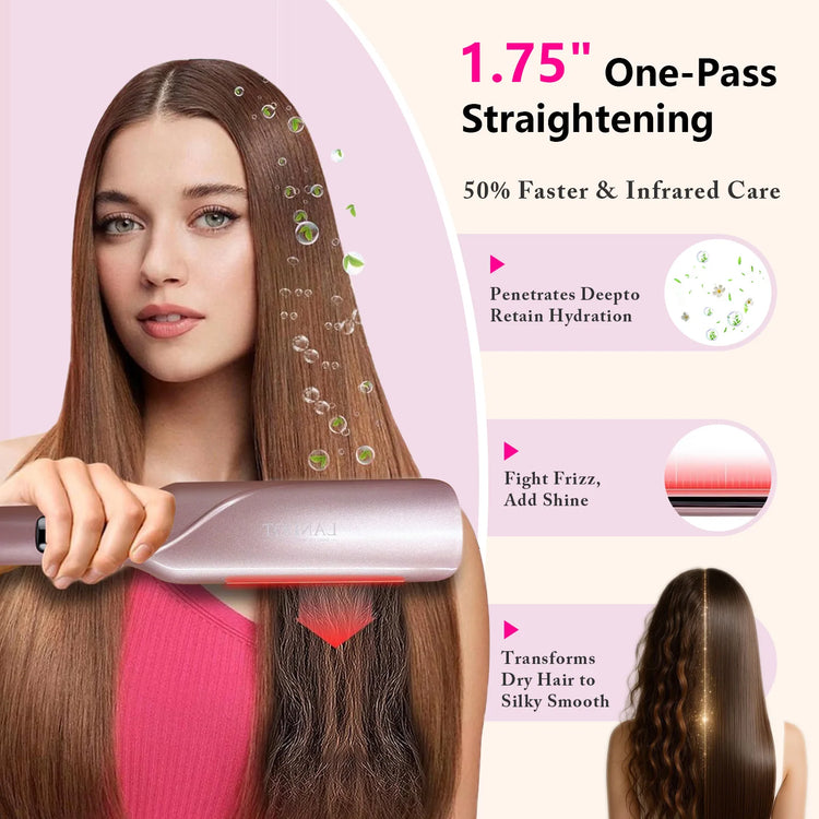 Professional 1-3/4" Flat Iron, Hair Straightener with Anti-Static Technology, 20-Second Heat Up & 60 Minute Auto Shut-Off, 30% Longer Ceramic Floating Plates, Titanium + Ceramic Coating for Less Frizz, Shinier & Smoother