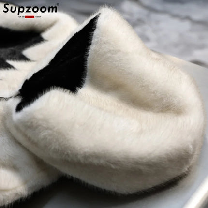Supzoom 2024 New Arrival Imitation Rabbit Hair Cotton Top Fashion Loose Hip Hop Casual Embroidery Warm Winter Jackets Coats