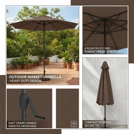 Ombrellone da Giardino con 8 Stecche, Telaio Verniciato a Polvere, Sollevamento a Manovella, Ventilazione, Resistente al Vento per Giardino, Spiaggia, Terrazza