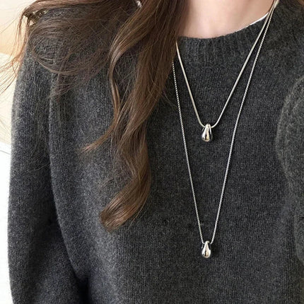 Real 925 Sterling Silver Minimalist Water Drop Pendant Chain Necklace for Women Classic Fine Jewelry Personality Accessories PlatiNum