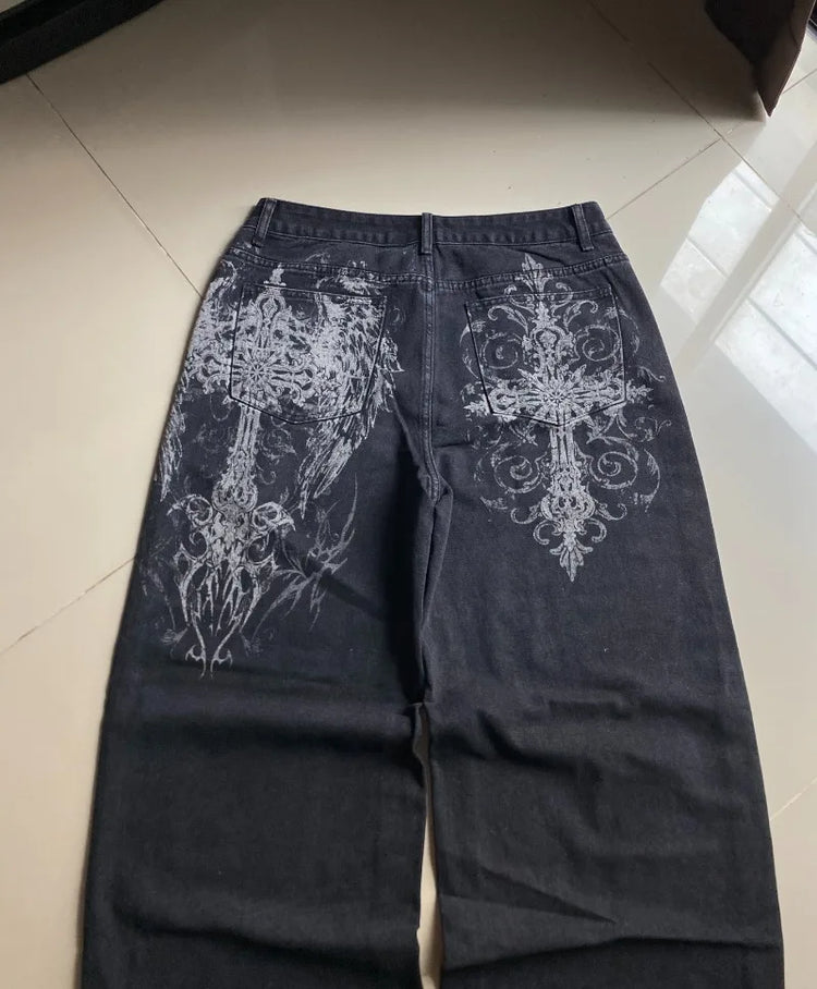 Jeans Baggy Oversize Y2K con Stampa Americana, Stile Harajuku Hip Hop, Pantaloni Larghi Casual da Donna