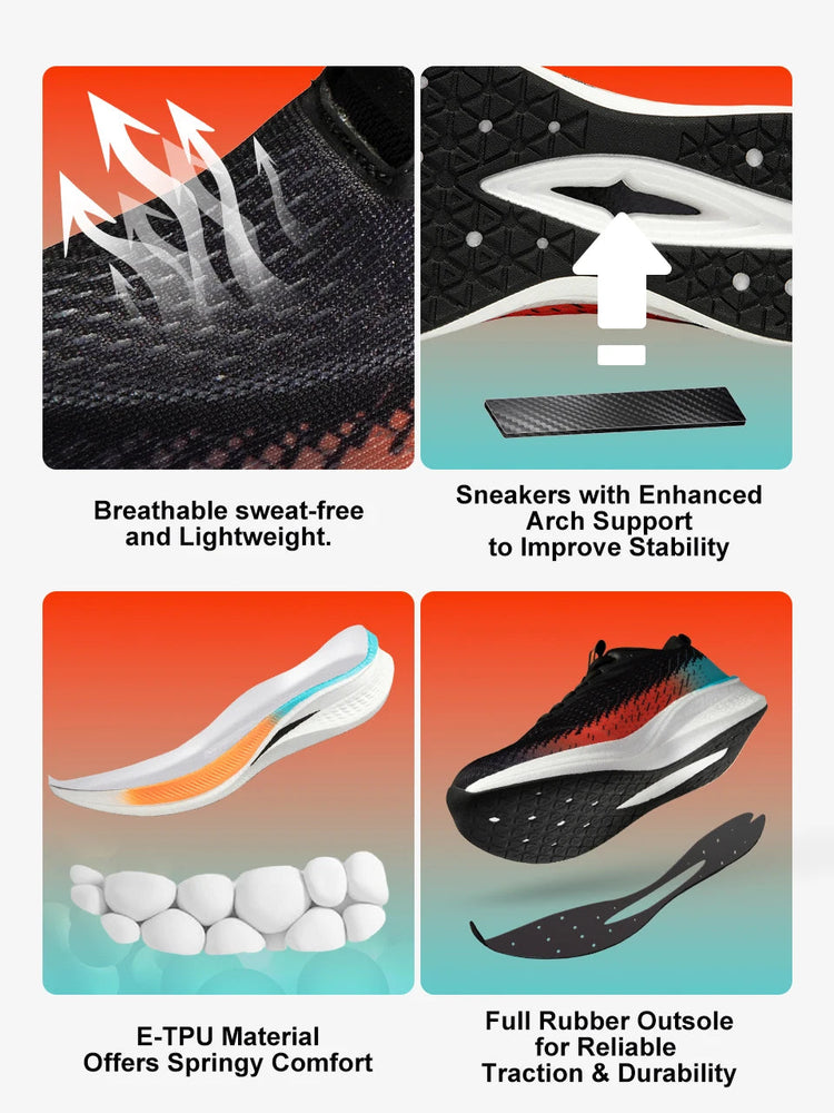 Baasploa Running Shoes Men Carbon Plate Professional Cushioning Anti-slip Sneaker Female Casual Breathable Jogging Sports Shoes PlatiNum