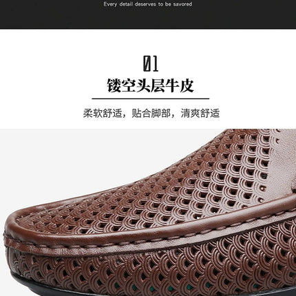 Mocassini da uomo in vera pelle traspirante con suola in gomma, scarpe casual slip-on, mocassini da uomo traforati