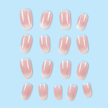 24Pcs Short Oval Gradient Pink Press On Nails Glossy Finish Full Cover False Nails for Women&Girl Removable Wearable Nail Art