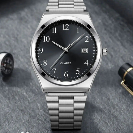 LUCKY FOX - Orologio da polso elegante e minimalista in acciaio inossidabile con quadrante nero - Cronometraggio preciso per tutti i giorni platinumshop