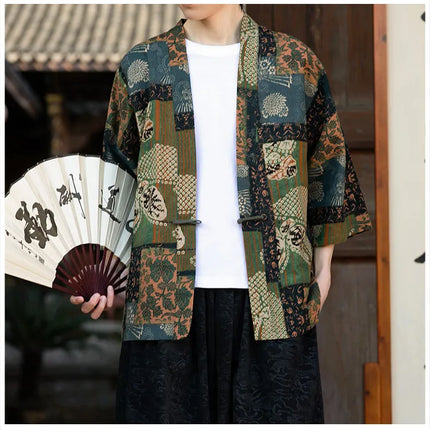 Camicie in Lino Stile Etnico con Stampa Yukata per Uomo e Donna, Abbigliamento Asiatico, Kimono Giapponese Harajuku, Camicie Retrò da Uomo