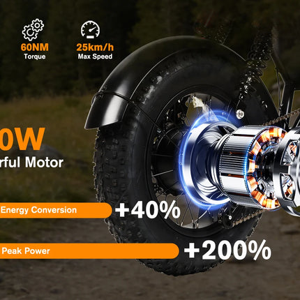 Bicicletta Elettrica Bodywel M16PRO con Pneumatici Larghi, E-bike a Lunga Autonomia 48V 15Ah, E-bicicletta All-Terrain 16"x4.0" per Adulti, Disponibile in Magazzino UE